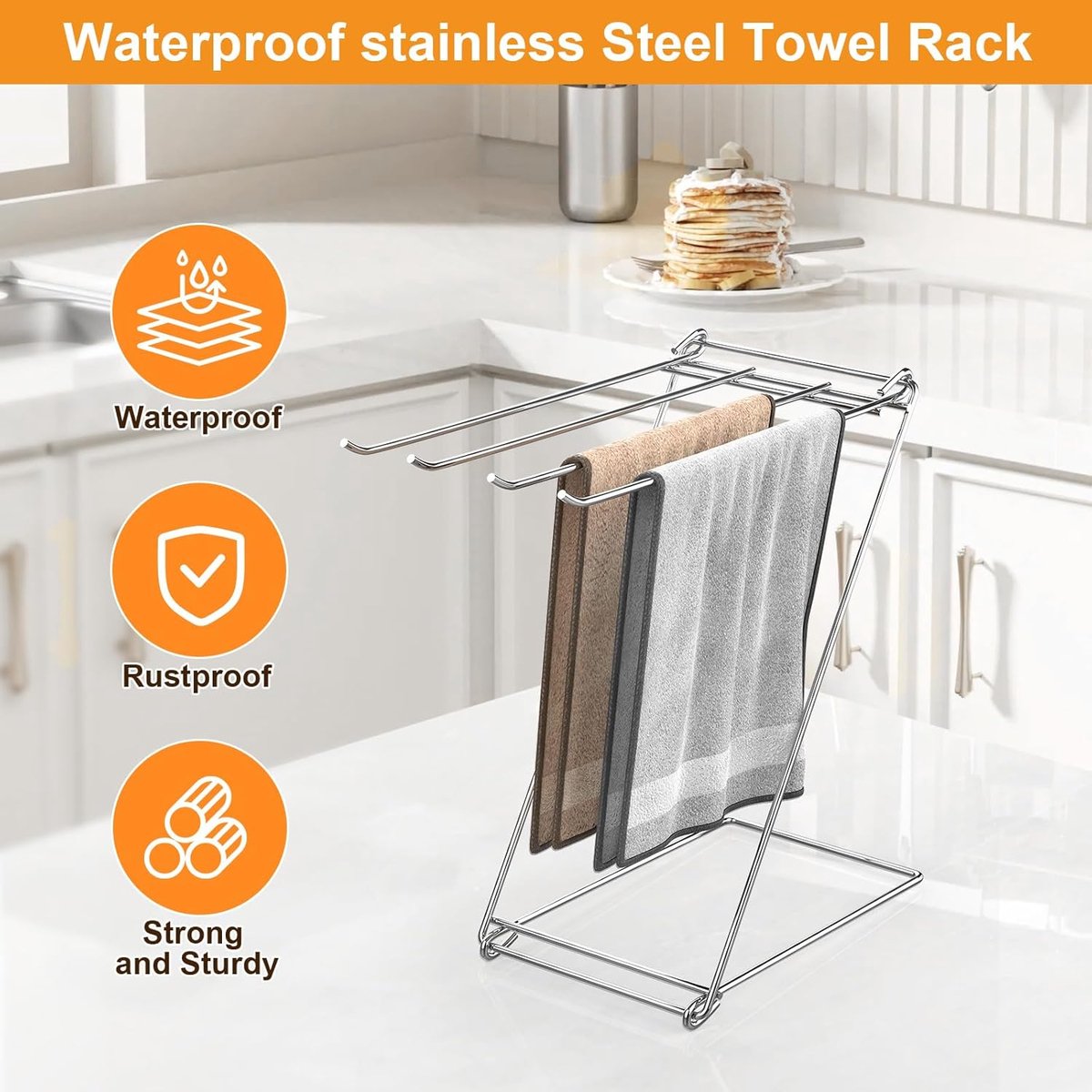 Kitchen Towel Holder, 4-Arm Kitchen Towel Rack for Drying Dishcloths Hand Towels, Foldable Free Standing Hand Towel Holder for Countertop Bathroom Kitchen Organization RV Essentials, 2 Pack - Image 2