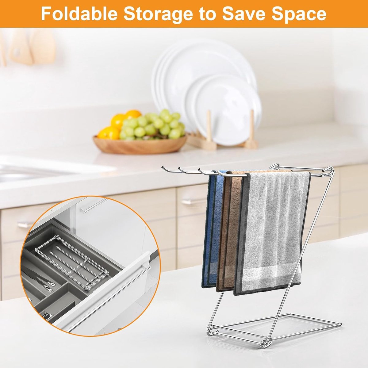 Kitchen Towel Holder, 4-Arm Kitchen Towel Rack for Drying Dishcloths Hand Towels, Foldable Free Standing Hand Towel Holder for Countertop Bathroom Kitchen Organization RV Essentials, 2 Pack - Image 5