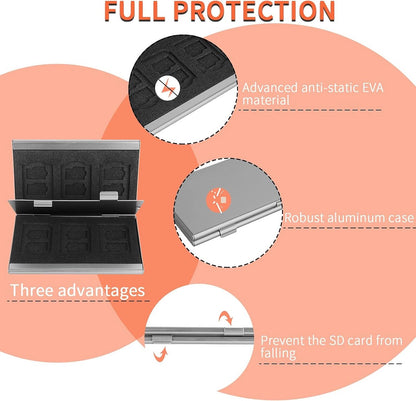SD card holder - SD card holder - Memory card holder - Aluminum alloy hard shell - Dual layer capacity for 6 SD cards and 12 TF cards Silver color - Image 3