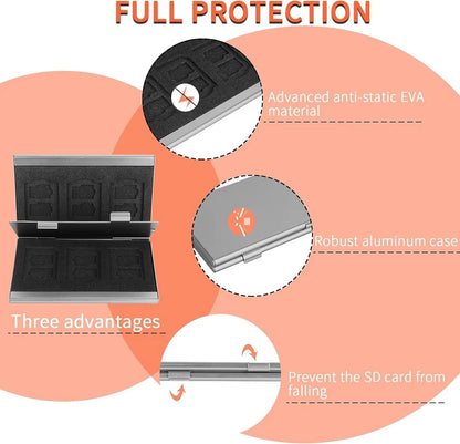 SD card holder - SD card holder - Memory card holder - Aluminum alloy hard shell - Dual layer capacity for 6 SD cards and 12 TF cards Silver color - Image 3
