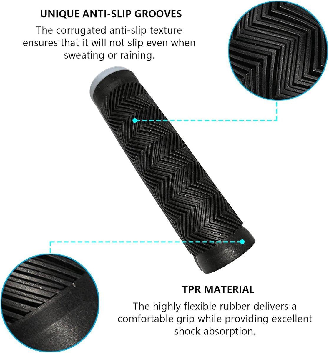 Bicycle handlebar grips - 90 mm long - suitable for bicycles, mountain bikes, beach cruisers, scooters, and folding bikes - soft, comfortable, and non-slip. - Image 3