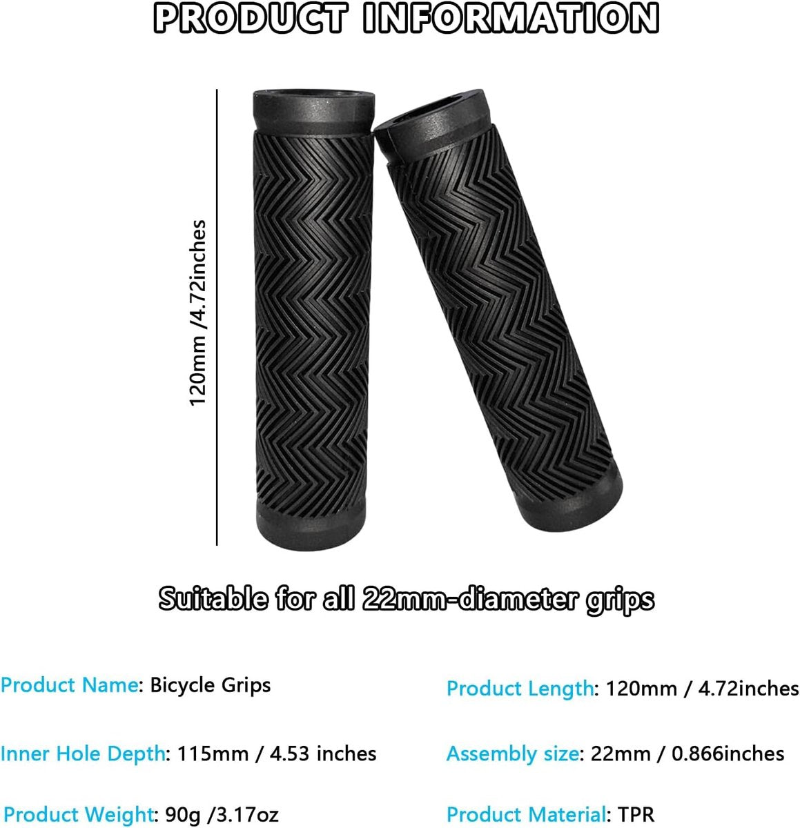 Bicycle handlebar grips - 90 mm long - suitable for bicycles, mountain bikes, beach cruisers, scooters, and folding bikes - soft, comfortable, and non-slip. - Image 5