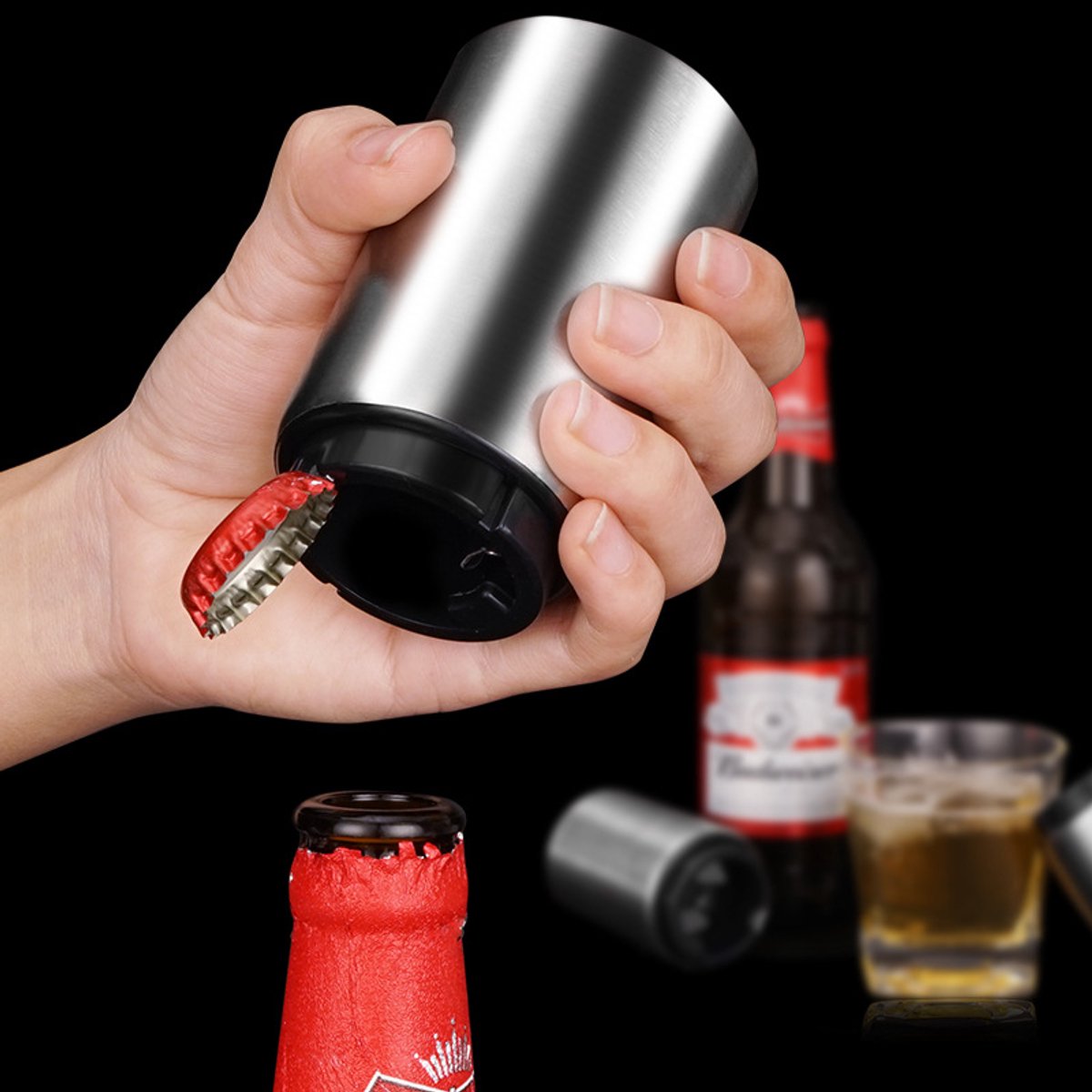 Automatic Corkscrew – Push System, Stainless Steel Color - Image 4