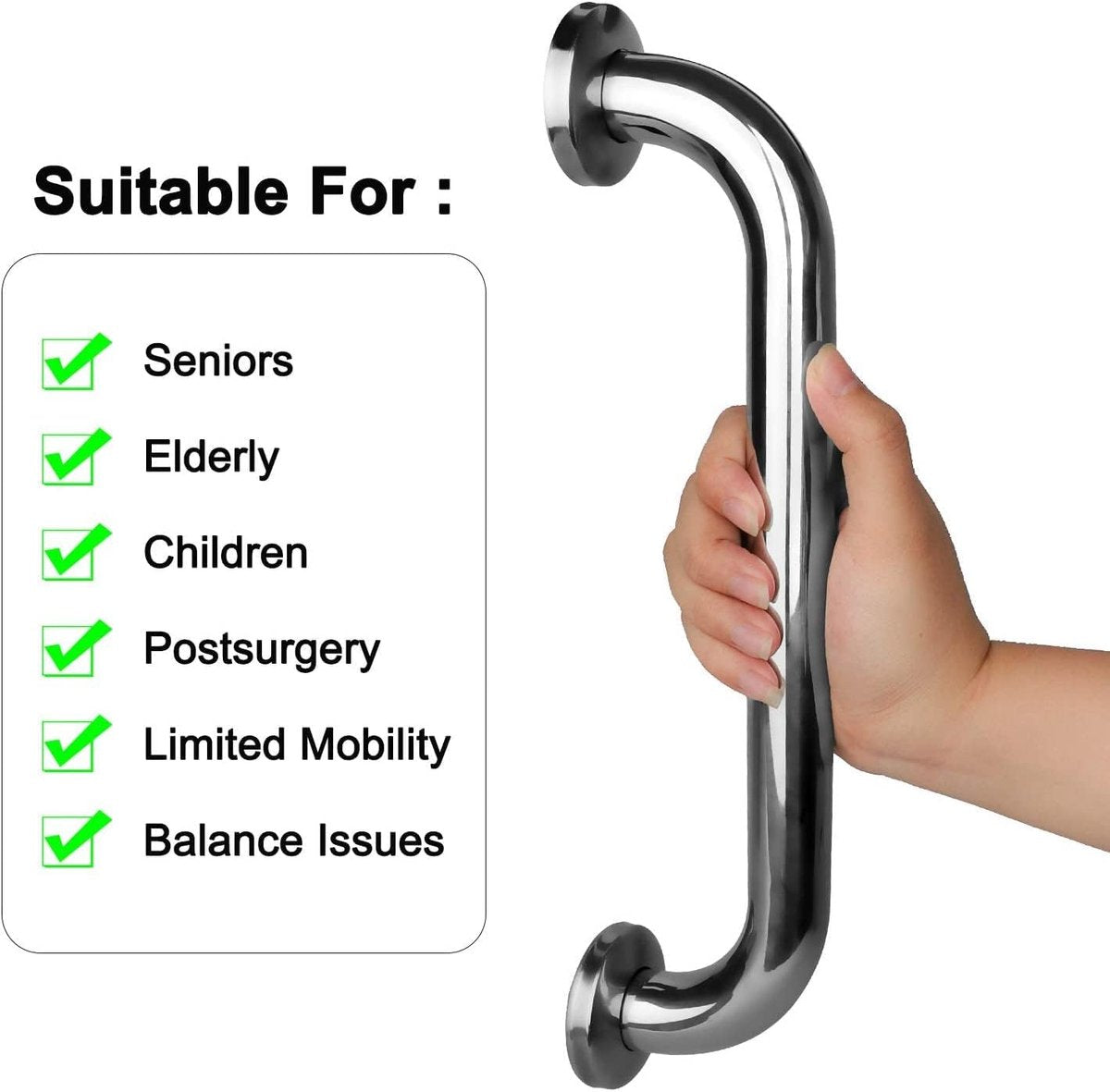 2 Pieces Bathroom Grab Bar 304 Stainless Steel - 30cm - 500lbs Load Capacity - For the Elderly - Image 5