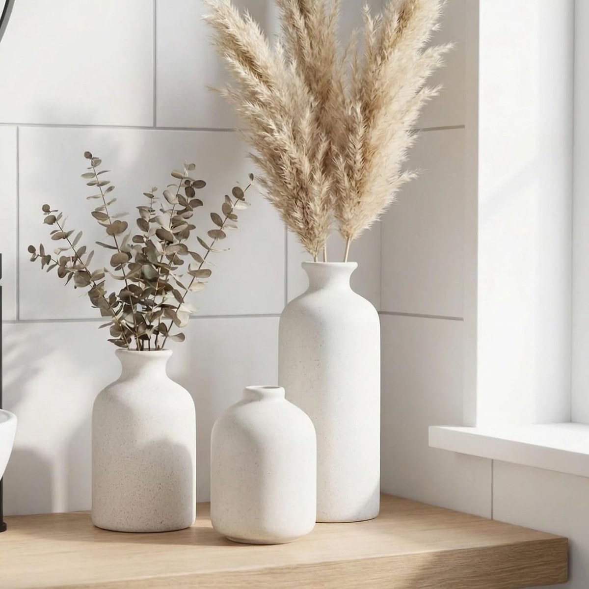 Ceramic vase set - Modern home decor vases - Suitable for bookshelves, living rooms, bedrooms, dining table decoration, gifts and small flower arrangements (3 pieces) - Image 2