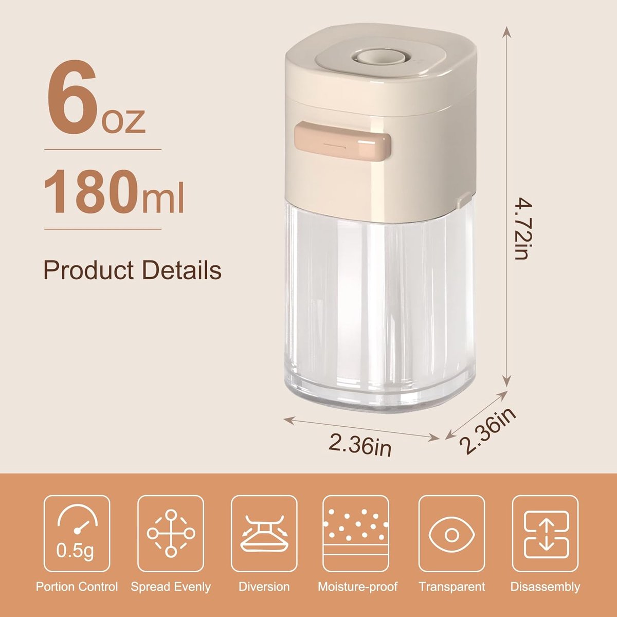 6.4 oz shaker with lid - suitable for kitchen spice tools - Image 3