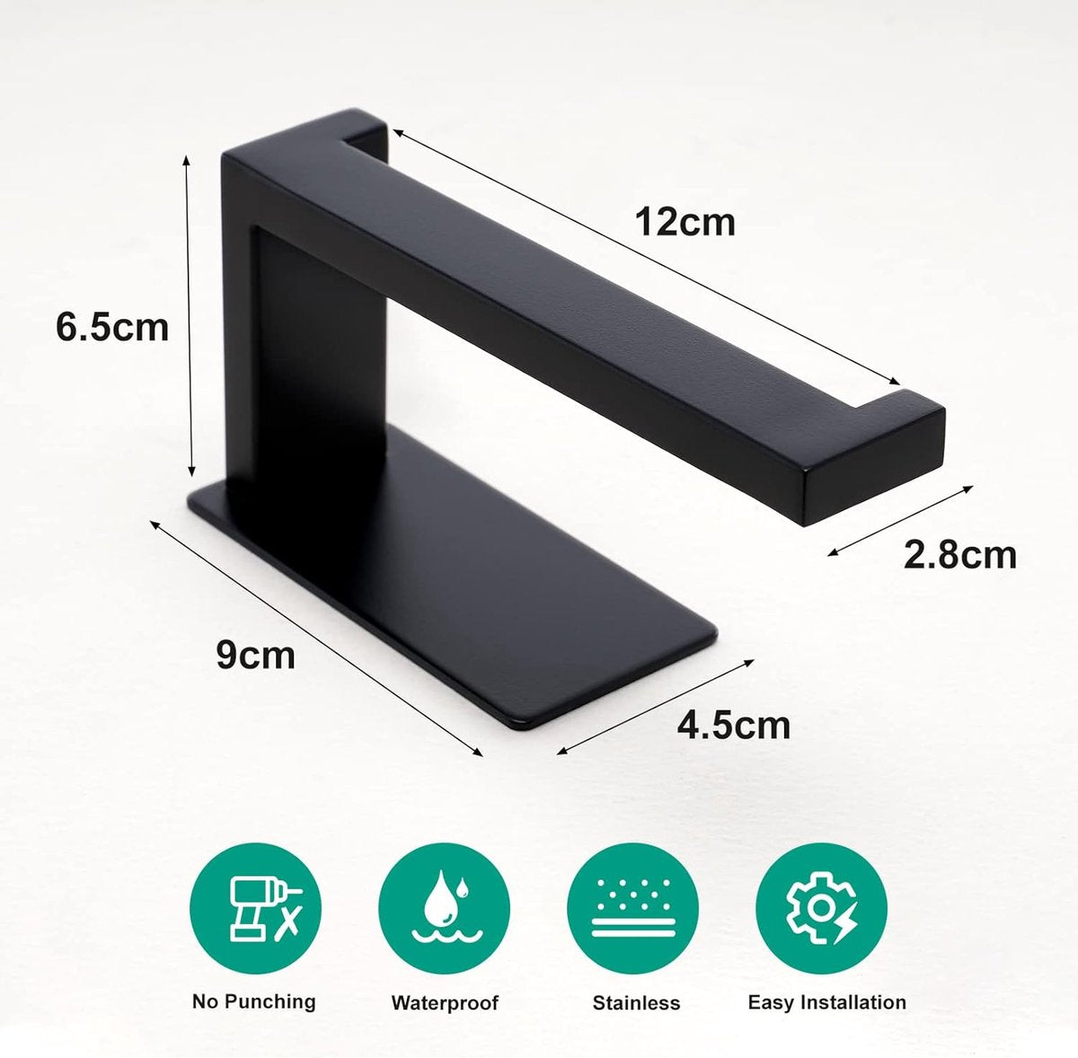 Toilet paper holder without Bohren - Selbstklebender Toilet paper roll holder, Toilet paper holder from Edelstahl - Toilet paper holder for kitchen and bath - Black - Image 2