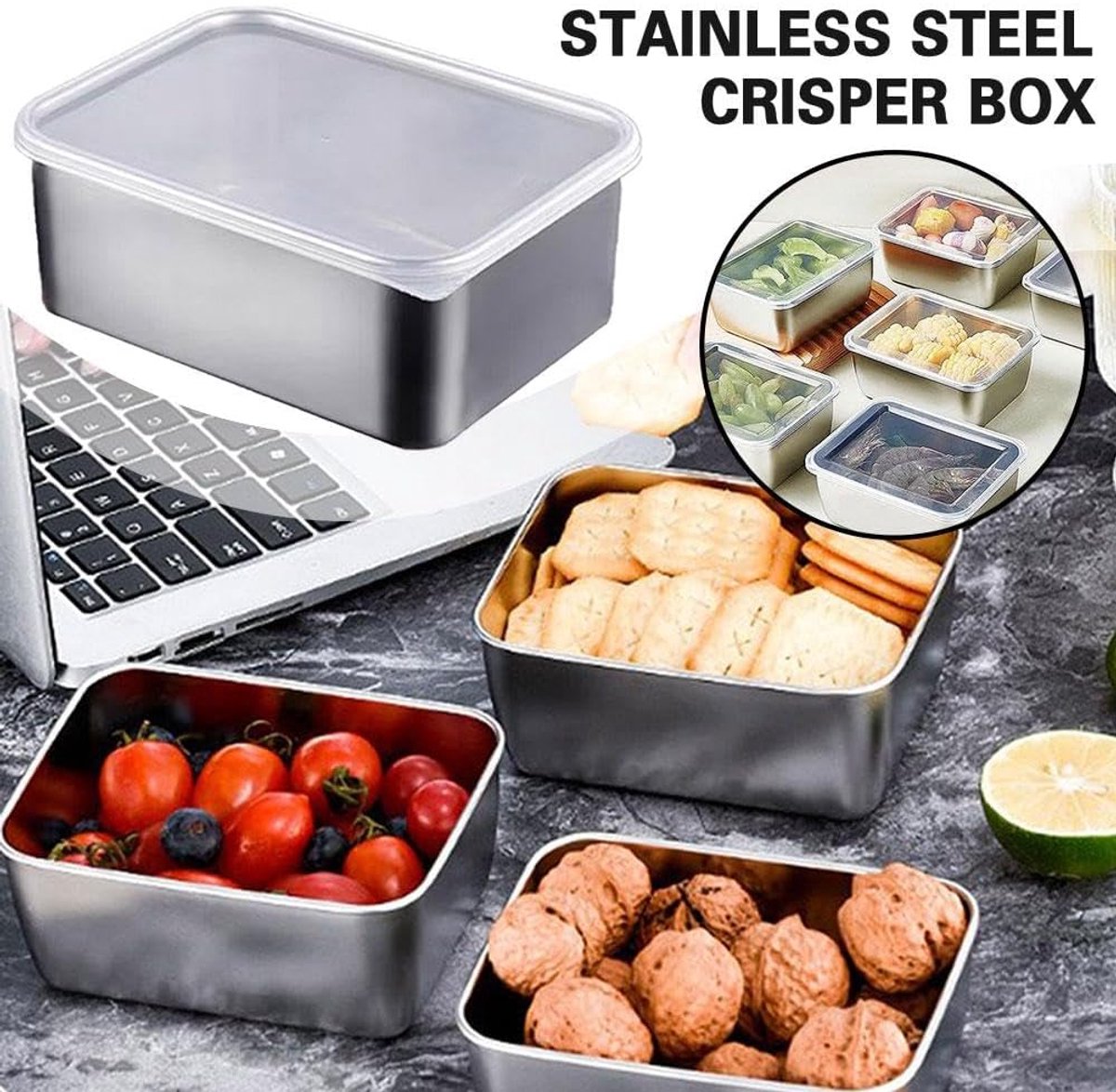 6 Food Containers with Lids - Reusable, Stackable, Waterproof - Stainless Steel - Suitable for Oven, Refrigerator, and Dishwasher - 13.5*10.5*6 cm (500 ml) - Image 2