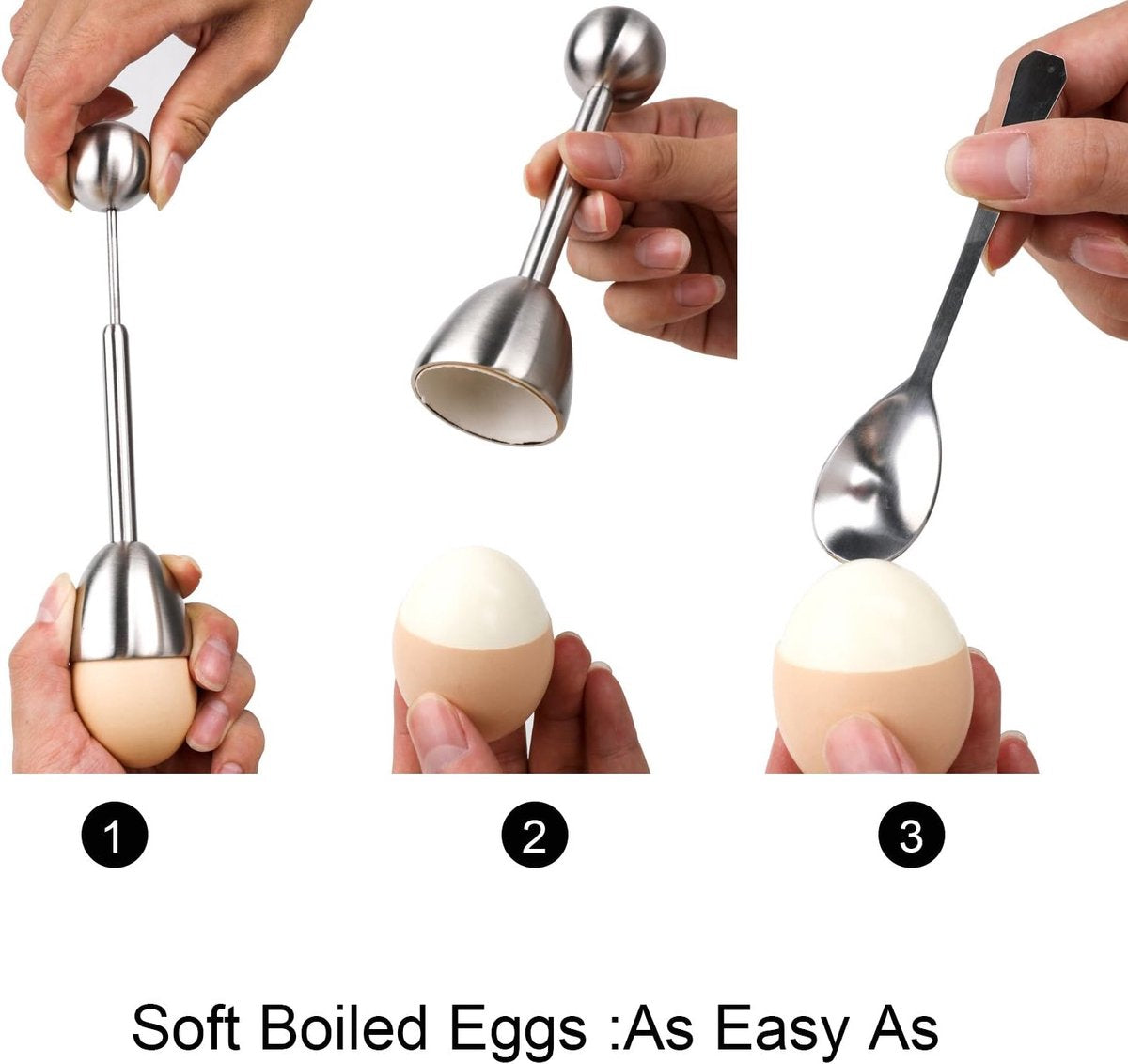 Egg Opener - Egg Separator - Eggshell Opener - Soft and Hard-Boiled Egg Separator - Includes 2 Egg Spoons, 2 Egg Cups and 1 Egg Opener - Top Slicer, Stainless Steel - Breakfast Kitchen Utensils - Image 4