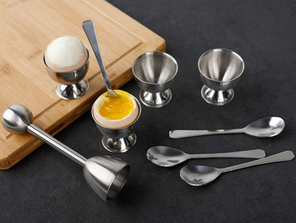 Egg Opener - Egg Separator - Eggshell Opener - Soft and Hard-Boiled Egg Separator - Includes 2 Egg Spoons, 2 Egg Cups and 1 Egg Opener - Top Slicer, Stainless Steel - Breakfast Kitchen Utensils - Image 5