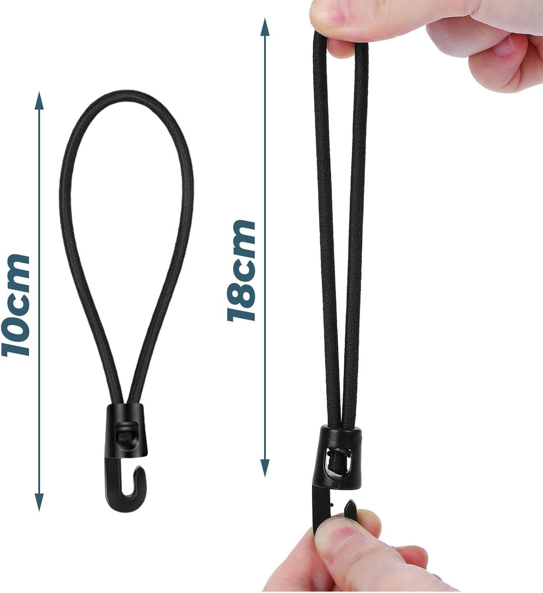 Elastic ropes with hooks - 20 pieces, 10 cm each - Multifunctional tarpaulin tensioner - Rubber tensioner - Suitable for tarpaulins, tents, camping - Image 3