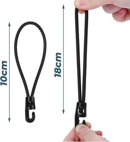 Elastic ropes with hooks - 20 pieces, 10 cm each - Multifunctional tarpaulin tensioner - Rubber tensioner - Suitable for tarpaulins, tents, camping - Image 3