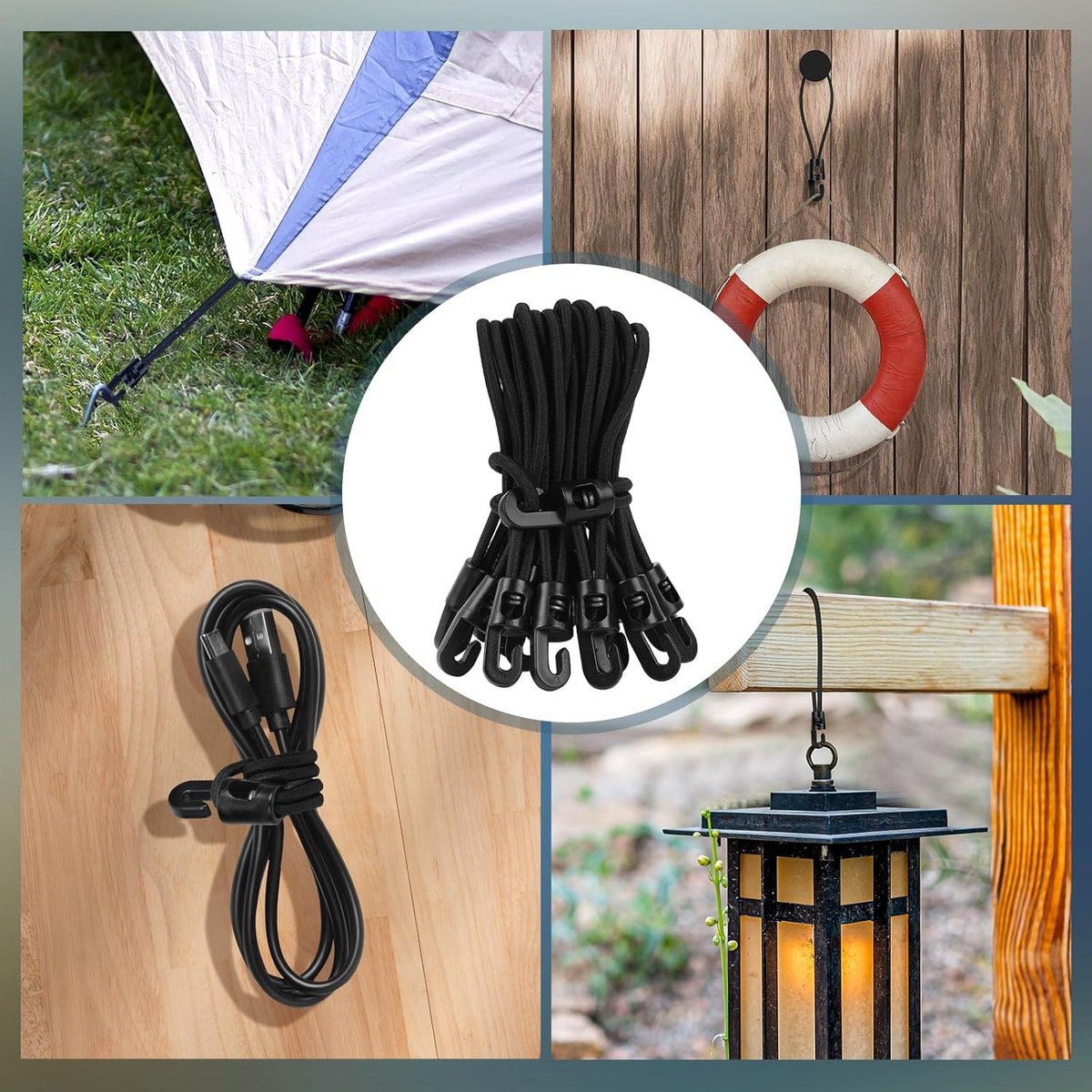 Elastic ropes with hooks - 20 pieces, 10 cm each - Multifunctional tarpaulin tensioner - Rubber tensioner - Suitable for tarpaulins, tents, camping - Image 4