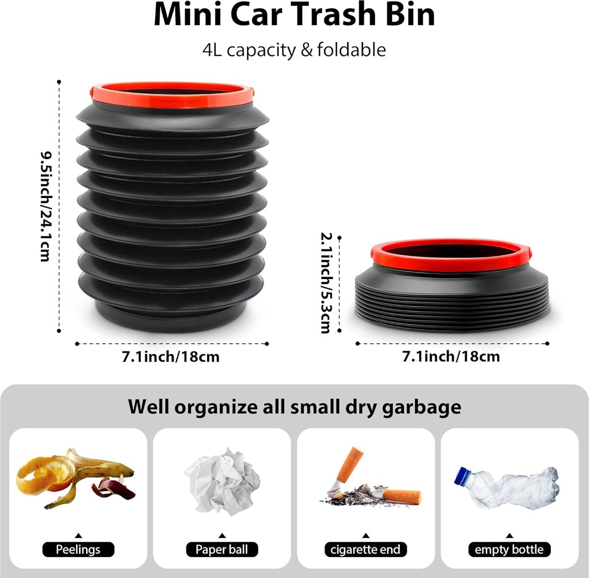 Foldable Car Trash Can - Leakproof Car Organizer and Storage Bag - 4L Multifunctional Car Trash Can - Waterproof, Odor-Free Car Trash Can with Lid - For Car/Home/Office - Black - Image 2