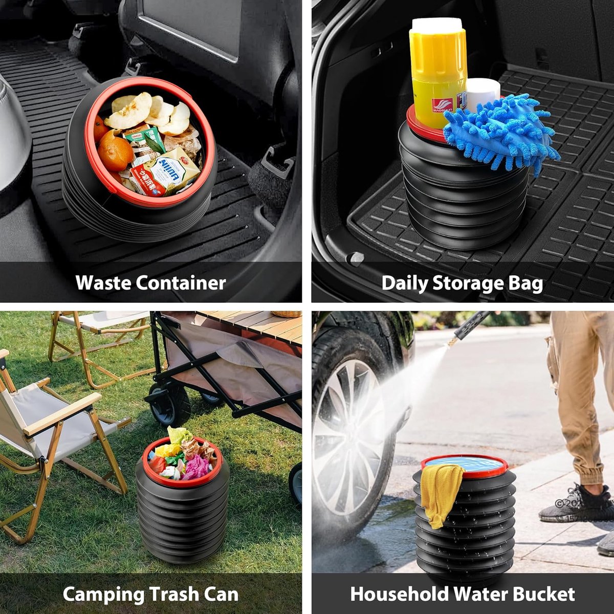 Foldable Car Trash Can - Leakproof Car Organizer and Storage Bag - 4L Multifunctional Car Trash Can - Waterproof, Odor-Free Car Trash Can with Lid - For Car/Home/Office - Black - Image 3