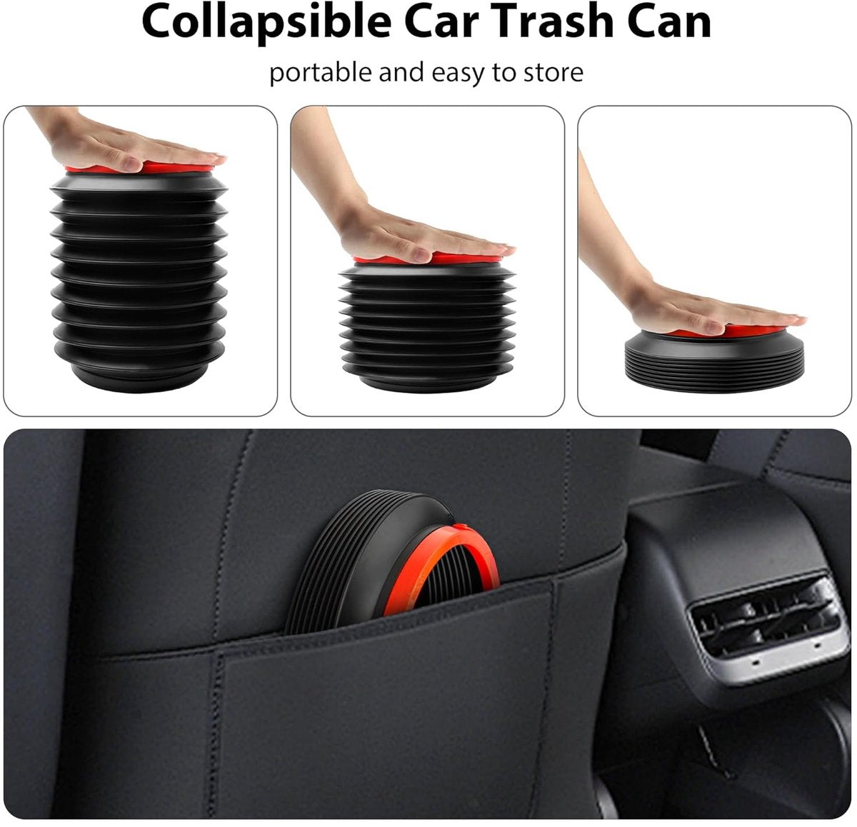 Foldable Car Trash Can - Leakproof Car Organizer and Storage Bag - 4L Multifunctional Car Trash Can - Waterproof, Odor-Free Car Trash Can with Lid - For Car/Home/Office - Black - Image 4