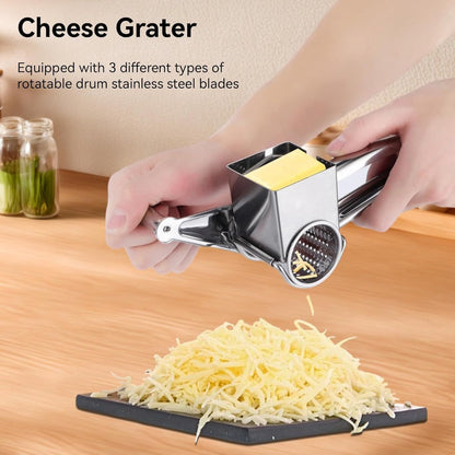 Rotary cheese grater - Stainless steel cheese cutter - Slicer - Grater - With 3 roller blades - Handy design - Suitable for kitchens - Image 2