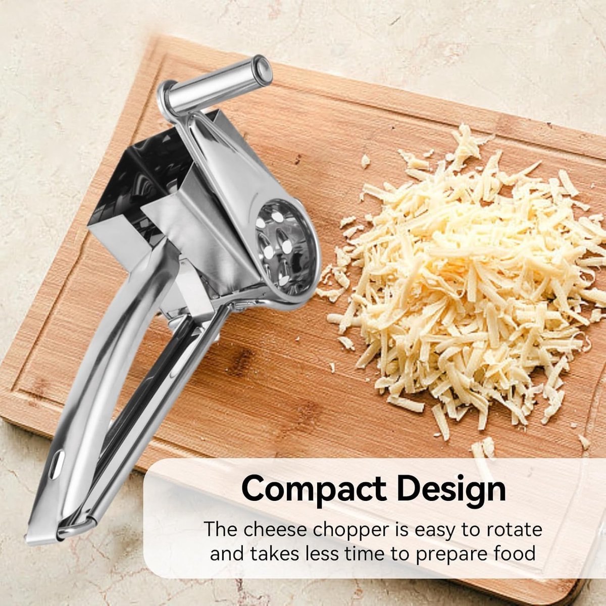 Rotary cheese grater - Stainless steel cheese cutter - Slicer - Grater - With 3 roller blades - Handy design - Suitable for kitchens - Image 4