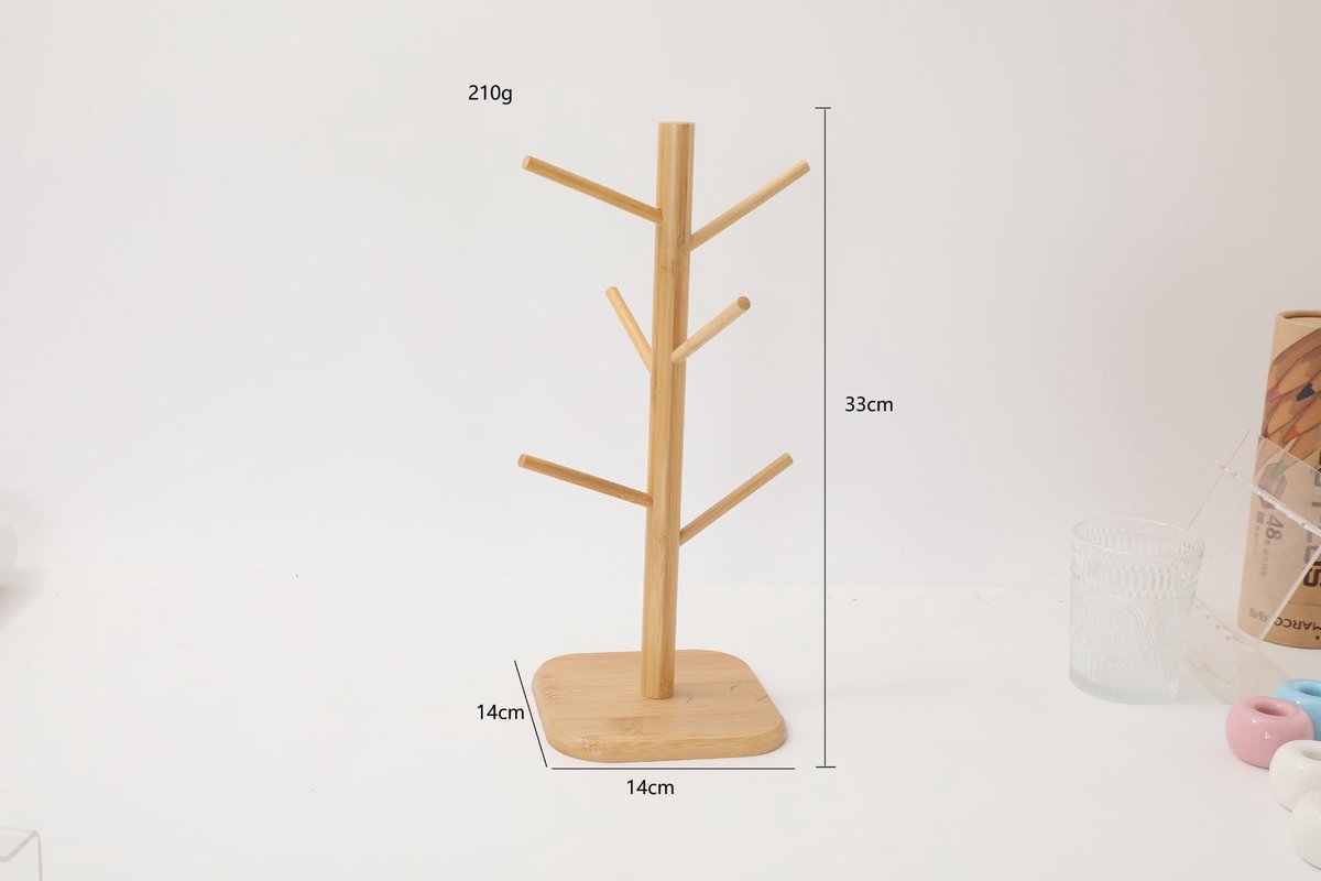 Bamboo Coffee Cup Tree - 6 Hooks - Space-saving - Stable - For Kitchen Table or Coffee Bar - Image 4