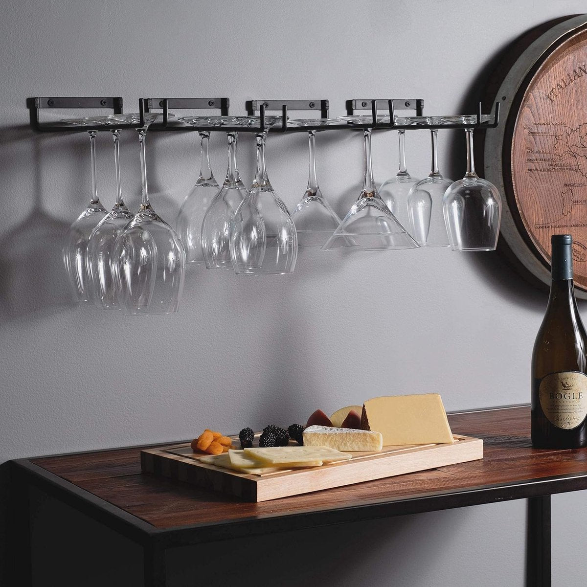 Pieces Wall Mount Goblet Holder - 30cm Black Wrought Iron - Heavy-Duty Wine Glass Holder - Image 2