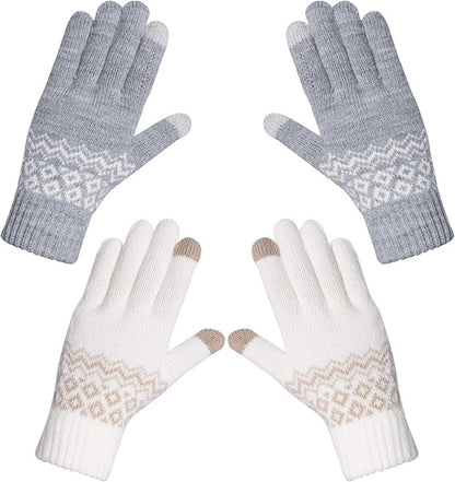 Gloves-men's gloves Women's winter gloves - Snowflake print Warm touchscreen gloves - Unisex - Reusable
