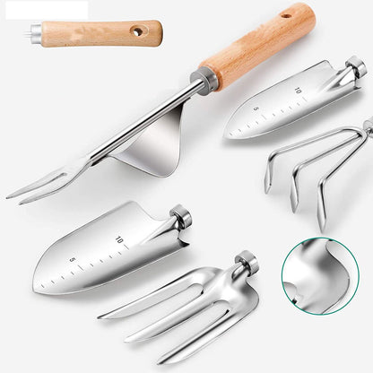 9-piece Garden Set – Stainless steel, wooden handles & watering can - Image 3