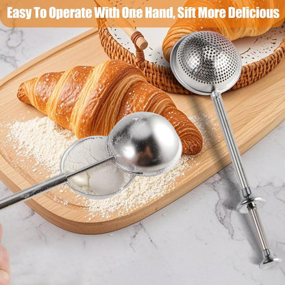 Flour Sieve - 304 Stainless Steel Fine Kitchen Sieve - Long-handled kitchen sieve - Handy Dusting Tool with Fine Mesh - Ideal for Powdered Sugar and Spices - Image 3