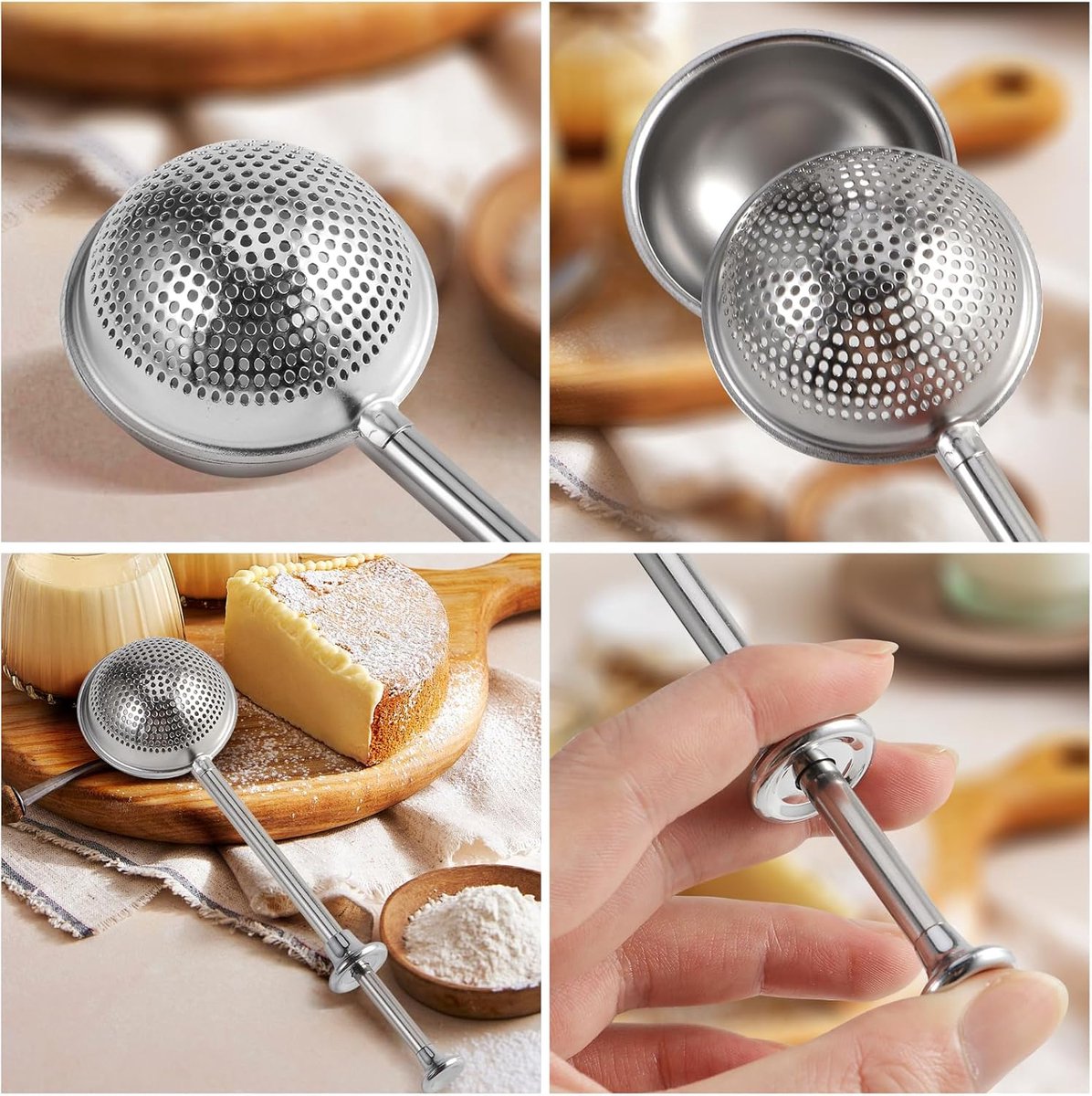 Flour Sieve - 304 Stainless Steel Fine Kitchen Sieve - Long-handled kitchen sieve - Handy Dusting Tool with Fine Mesh - Ideal for Powdered Sugar and Spices - Image 5