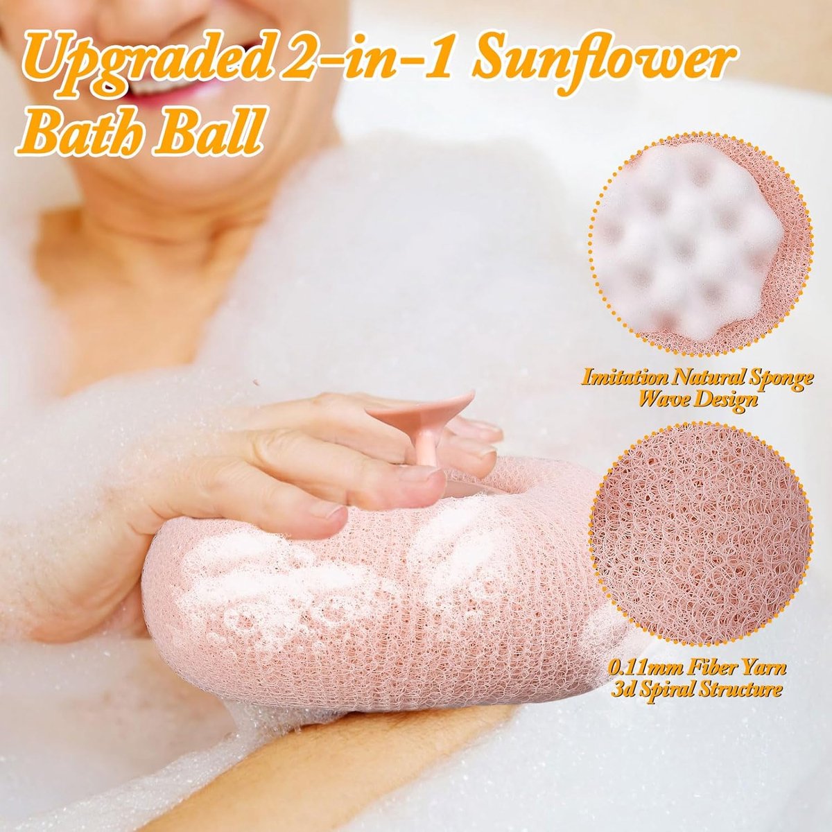 Cleaning Brush - 4-pack Newly improved 2-in-1 Sunflower Bath Ball - Ultra-soft Bath Sponge Cleaning Brush - Bath Ball with Suction Cup and Ring - Exfoliating Bath Sponge (Pink + Blue-Green + Beige + Purple) - Image 3