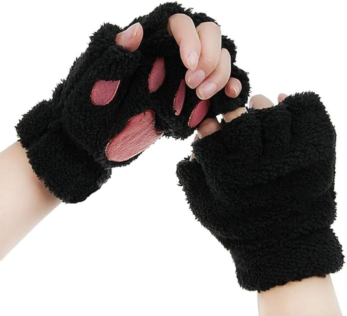 gloves-winter gloves-half-finger gloves - Extra thick men's gloves-women's gloves-warm gloves for women and girls - Cartoon panda paw - Image 3