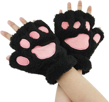 gloves-winter gloves-half-finger gloves - Extra thick men's gloves-women's gloves-warm gloves for women and girls - Cartoon panda paw - Image 5
