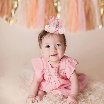 Birthday Hat - Perfect for a girl's first birthday - Rose Gold Party Crown - 3-inch Floral Princess Pink - Image 4