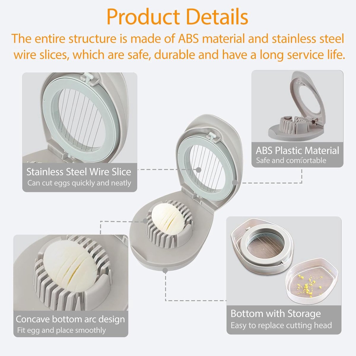 Egg slicer - stainless steel egg slicer - Suitable for slicing eggs - Multifunctional egg slicer - Comes with storage box - Also suitable for slicing eggs, strawberries, and other soft fruit. - Image 2