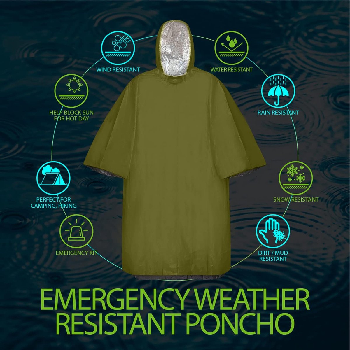 4 pieces - Waterproof survival blanket - Emergency blanket - 125cm*100cm - Reversible - with Hood - Waterproof - Windproof - Portable - Thermal emergency blanket - Rescue blanket - Insulation blanket - Foil Blanket Insulated Survival Blankets - Image 2