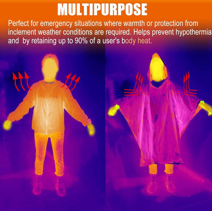 4 pieces - Waterproof survival blanket - Emergency blanket - 125cm*100cm - Reversible - with Hood - Waterproof - Windproof - Portable - Thermal emergency blanket - Rescue blanket - Insulation blanket - Foil Blanket Insulated Survival Blankets - Image 3