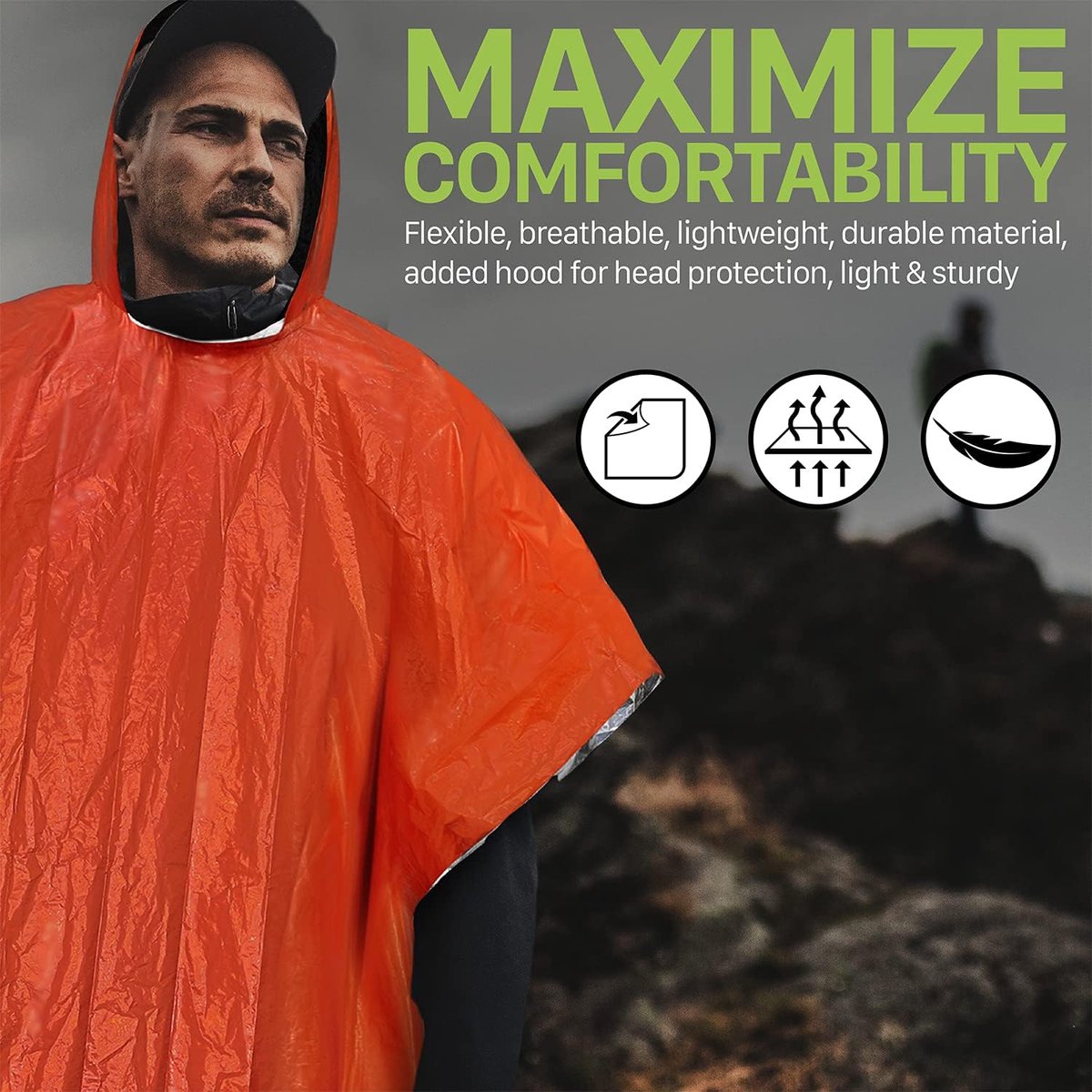 4 pieces - Waterproof survival blanket - Emergency blanket - 125cm*100cm - Reversible - with Hood - Waterproof - Windproof - Portable - Thermal emergency blanket - Rescue blanket - Insulation blanket - Foil Blanket Insulated Survival Blankets - Image 4