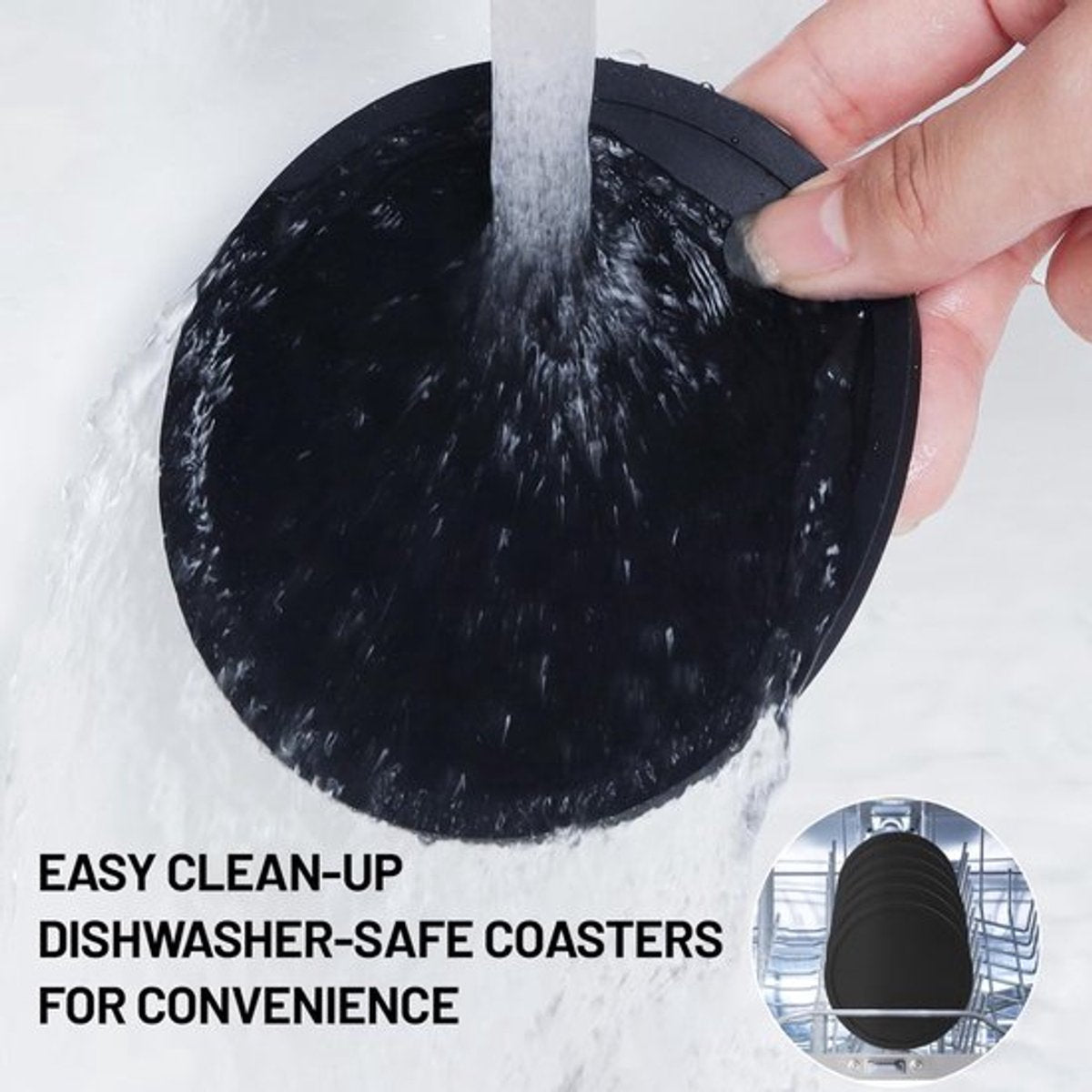 Silicone Coasters with Holder - Set of 12 - Coasters for Glasses - Coaster Set - Round Coaster Design - Coasters - Anti-Slip - Heat Resistant - Black - Gift - Image 4