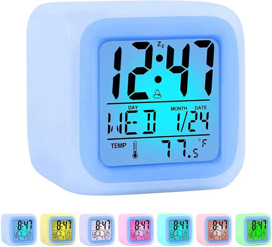 Alarm Clocks for Children - Digital Alarm Clock - LED Display - Digital Kids' Alarm Clock with 7 Color Changes - Night Alarm with Temperature, Date, Snooze - Kids' Alarm Clock - Children's Alarm Clock - Alarm Clock - 4x AAA Batteries Included