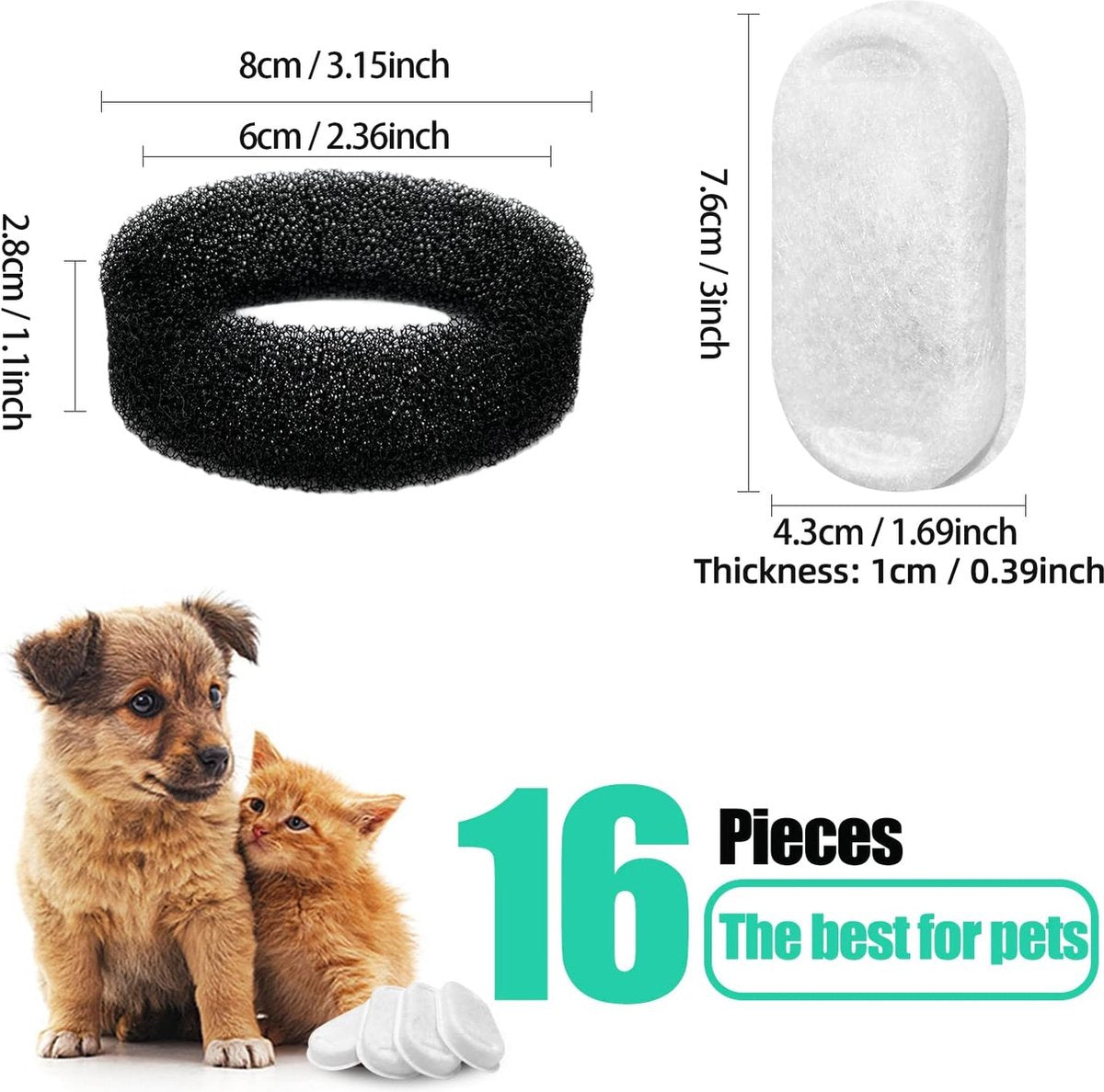 Filter cartridges - For pet water dispensers - including 8 cat fountain filters and 8 pump sponges - Image 5