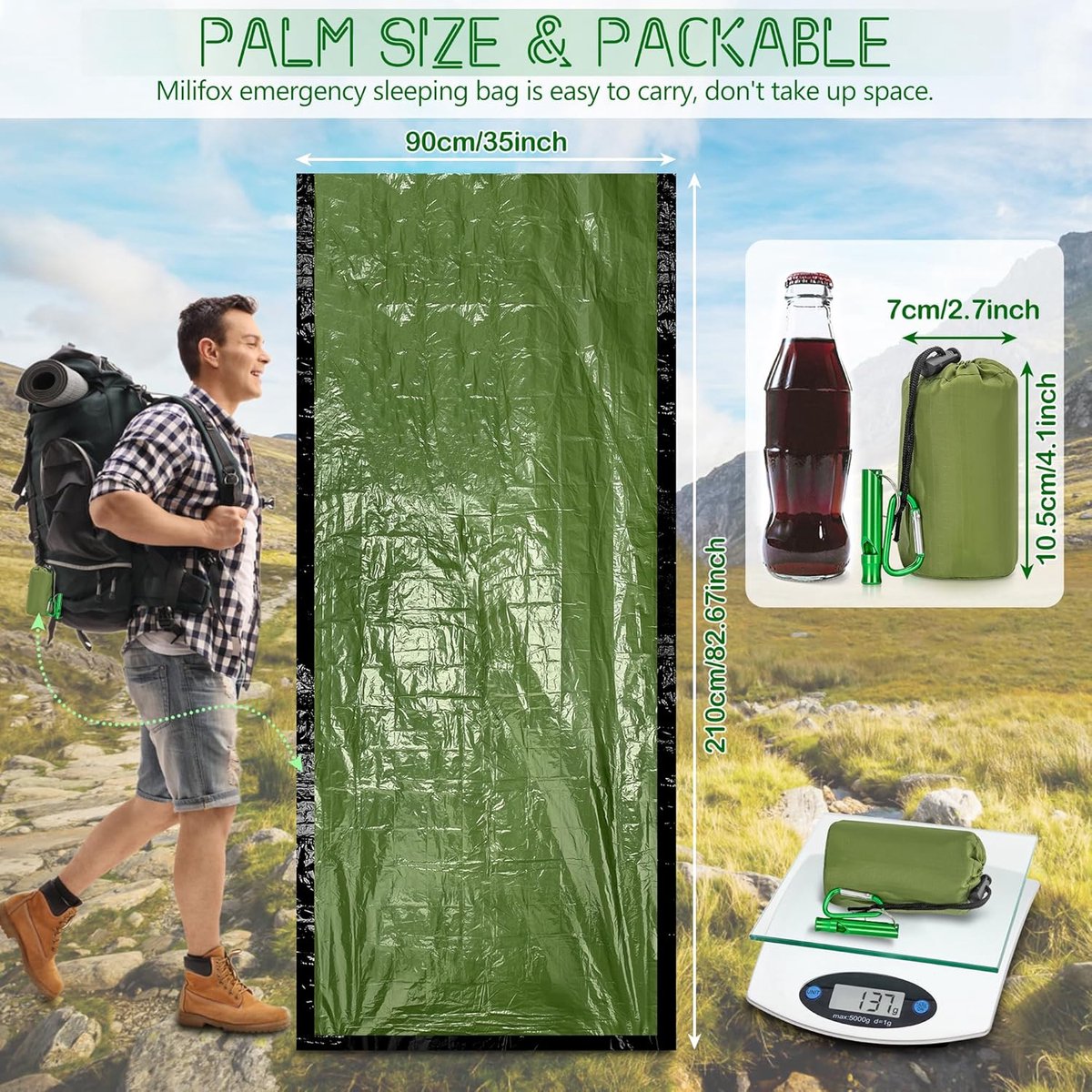 Emergency Sleeping Bag - 2 Pieces - Emergency Blanket - Waterproof Survival Blanket - 210*90cm - PE - Rescue Blanket - Insulation Blanket - Survival Sleeping Bag - Emergency Sleeping Bag - Emergency Tent - Emergency Tent - Outdoors/Walking/Camping/Hiking  - Image 4