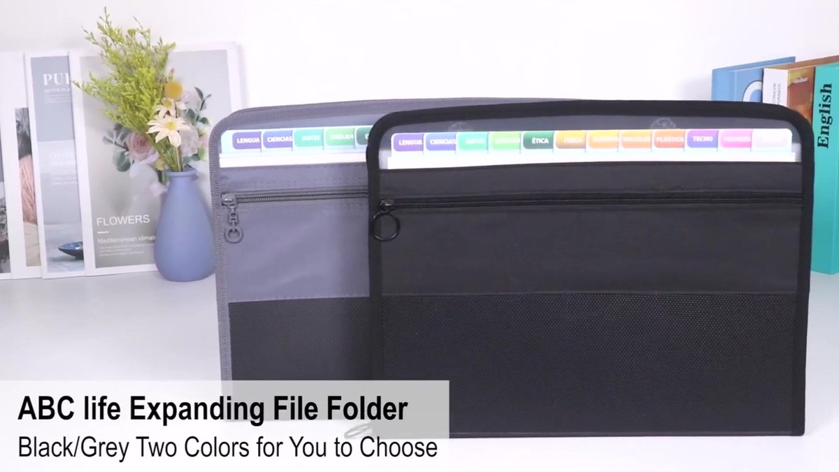 Project Folder - A4 - Foldable File Folder with Tabs - 13 Compartments - Storage Folder/Sorting Folder - Compartment Folder - Durable Plastic Document Folder - Writing Folder with Zipper - Conference Folder - Work Folder - Document Folder - Black - Portab - Image 2