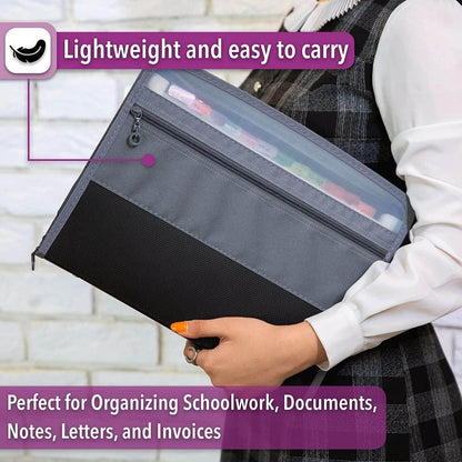 Project Folder - A4 - Foldable File Folder with Tabs - 13 Compartments - Storage Folder/Sorting Folder - Compartment Folder - Durable Plastic Document Folder - Writing Folder with Zipper - Conference Folder - Work Folder - Document Folder - Black - Portab - Image 5