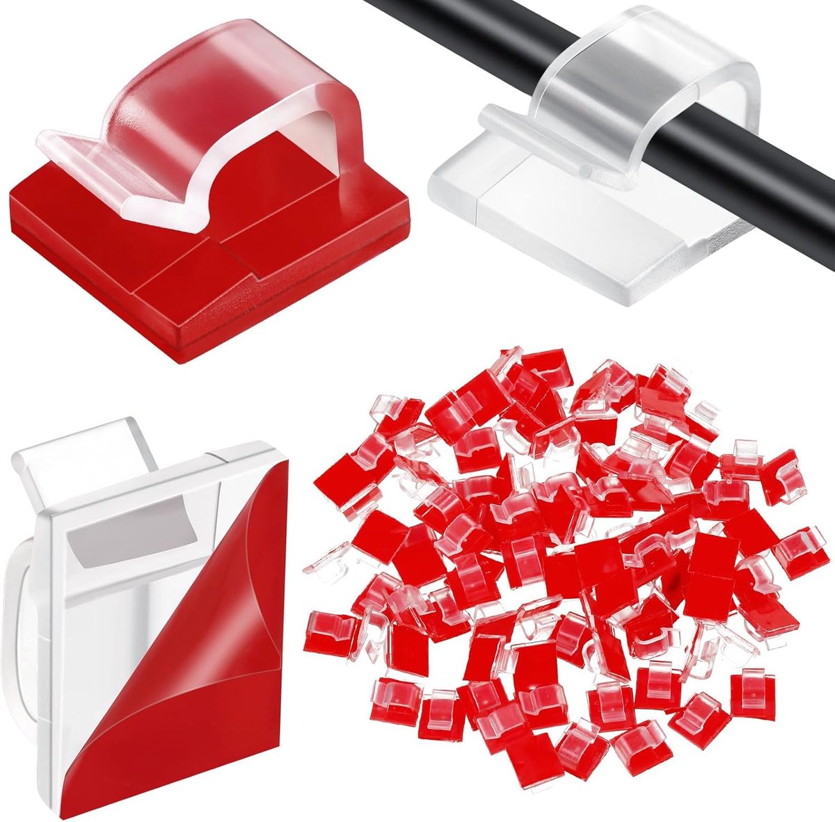 Cable Clips - 100 Pieces - Cable Holder - Halloween - Christmas - Nail Clip - Cable Tie - Clips - Cable Channel - Ties - Cable Lock - Cable Channels - Roof Hooks - Cable Clamp - Transparent - Strong clamping force - very for Party / Halloween / Christmas  - Image 3