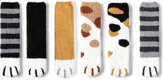 Warm Winter Socks Ladies - Set of 6 Pairs - Ladies Plush Socks - Women's Socks - House Socks - Sleep Socks - Fluffy Socks - Cat Claw - Cute Animal Socks - Birthday - Mother's Day - Gift for Women - Thick, Warming Quality - Christmas Gift - Image 3