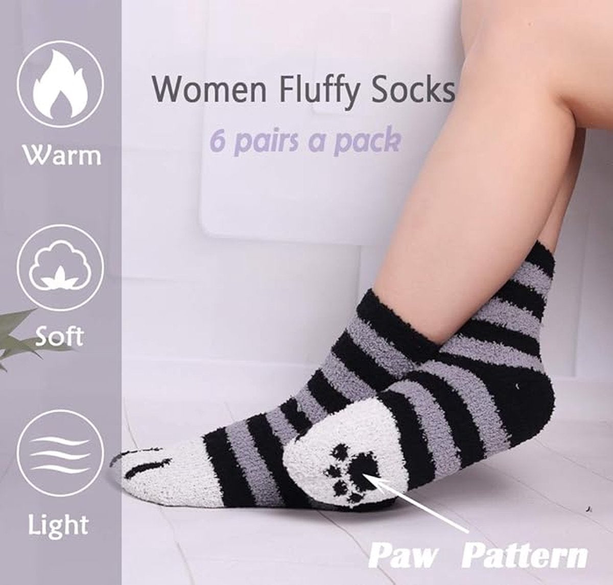 Warm Winter Socks Ladies - Set of 6 Pairs - Ladies Plush Socks - Women's Socks - House Socks - Sleep Socks - Fluffy Socks - Cat Claw - Cute Animal Socks - Birthday - Mother's Day - Gift for Women - Thick, Warming Quality - Christmas Gift - Image 5