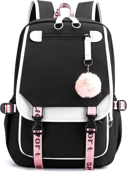 Girls School Student School Bag Outdoor Backpack With USB Charging Port, Black White - School Bag - Backpack - Rucksack - School - Girls - Boys - Teenagers - Book Bag - Girl's Backpack - Backpacks - Rucksack For Children - Waterproof - Laptop Backpack