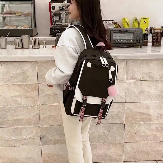 Girls School Student School Bag Outdoor Backpack With USB Charging Port, Black White - School Bag - Backpack - Rucksack - School - Girls - Boys - Teenagers - Book Bag - Girl's Backpack - Backpacks - Rucksack For Children - Waterproof - Laptop Backpack - Image 2
