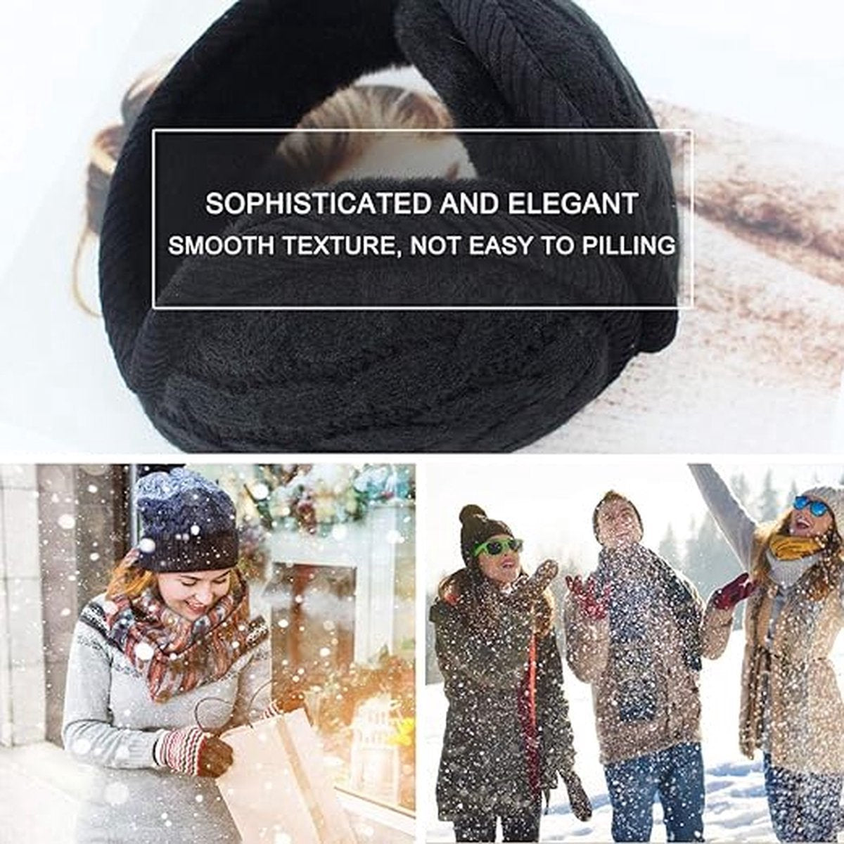 Warm Ear Warmers - Ear Warmer - Classic Winter Ear Warmers - Fleece Ear Warmers - Wraparound Sturdy Soft Comfortable Plush - Fleece Headband - Ear Warmer Hat - Sports Headband Hairband - Cycling Walking Winter Sports - Unisex - Women / Men - Black - Image 4