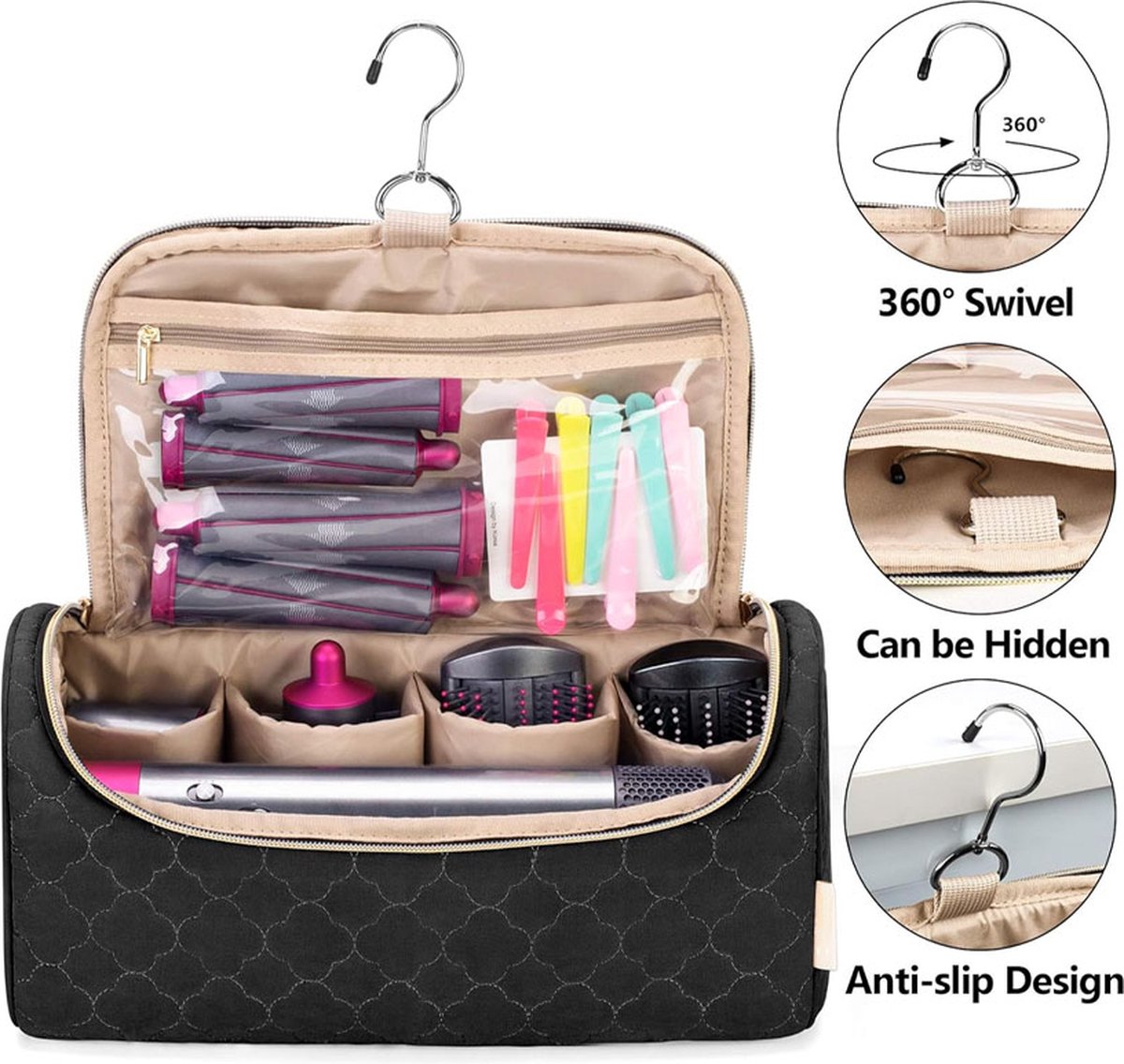 Travel Case Suitable for Dyson Hair Dryer - Hair Styler Storage Pouch - Straightener Attachment Travel Bag - With Compartments for Dyson Accessories - Hair Curler Accessories - Women's Toiletry Bag - Storage Bag - Travel Bag - Travel Pouch - Organizer - B - Image 5