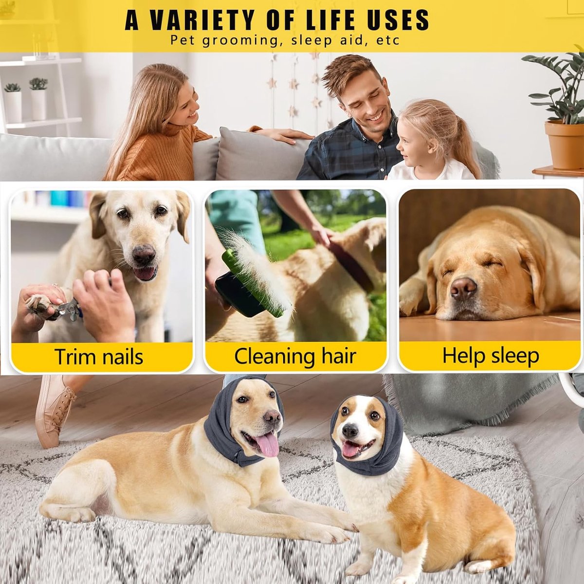 M - Noise-Reducing Ear Protectors for Dogs - Dog Ear Protector - Ear Protector for Dogs - Dog Ear Protector - Dog Ear Protection - Pet Cone - Noise-Dampening Dog Headband - Noise-Reducing Dog Ear Warmer - Keep Warm - Adjustable - Image 3